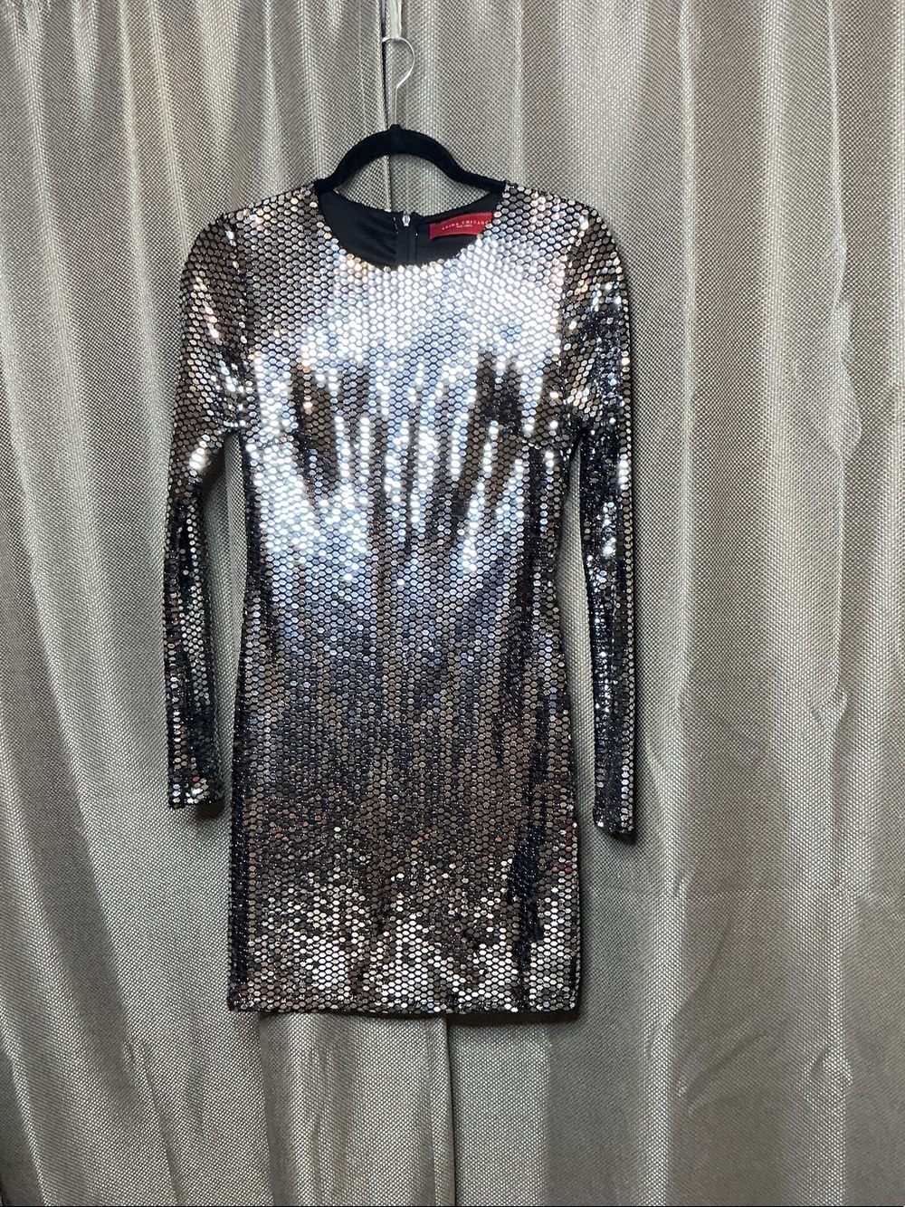 Metallic Silver Sequin Long-Sleeve Mini Dress